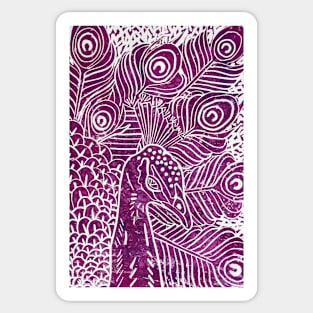 Peacock Linocut in Purple Sticker